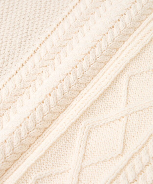 earth music&ecology 【洗濯機洗い可】アンチピリングC/Aパッチワークケーブルニット アイボリー