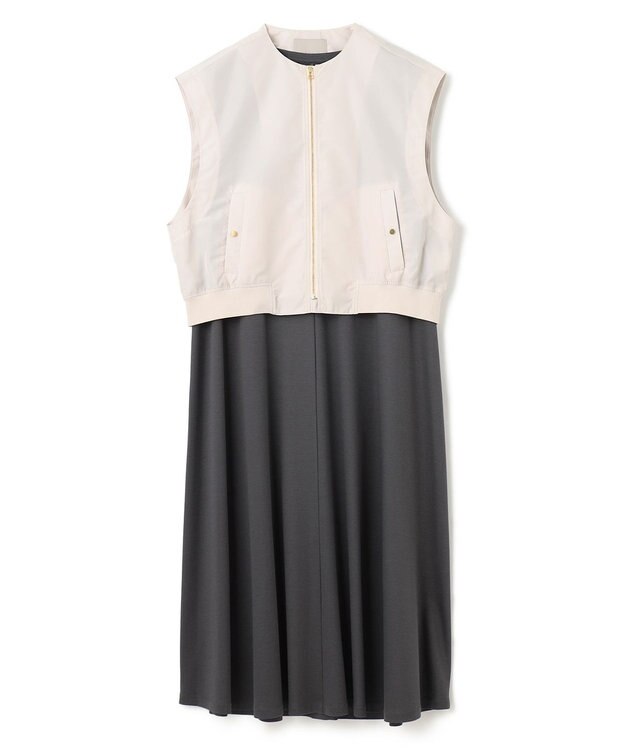 UNFILO 【STORY×UNFILOコラボ】MA-1ジレ付き ワンピース エクリュ×グレージュ