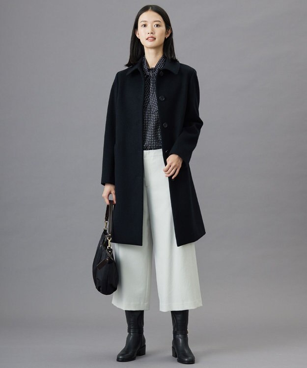 J.PRESS LADIES ショートビーバー ステンカラー コート ブラック系