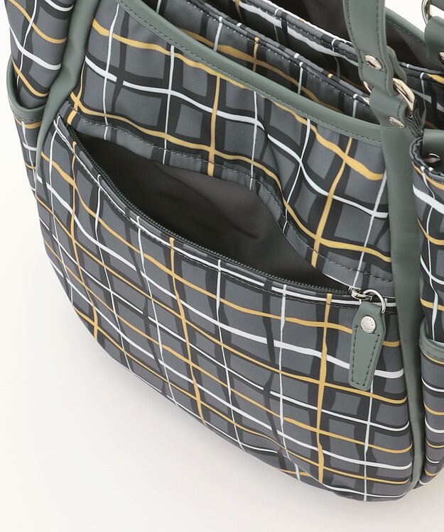 Y'SACCS ドローイングチェックトートバッグ グレー