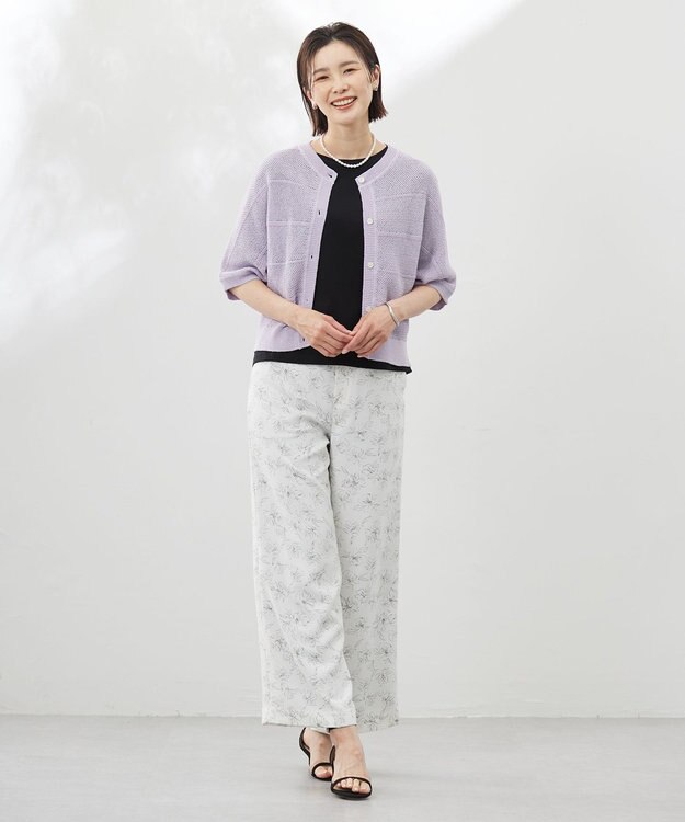 J.PRESS LADIES L 【洗える】ラインフラワープリント ワイドパンツ オフベース系