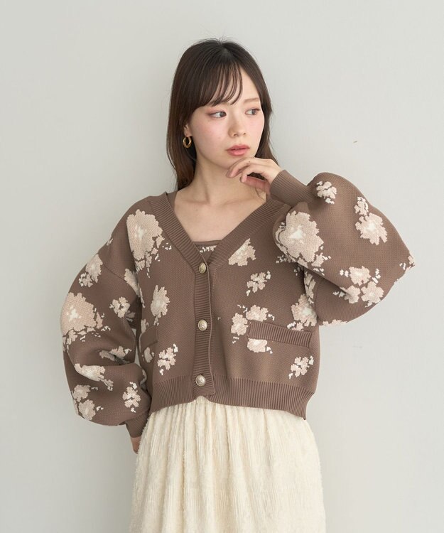 earth music&ecology SET2点フラワージャガードカーデ+ビスチェ Brown