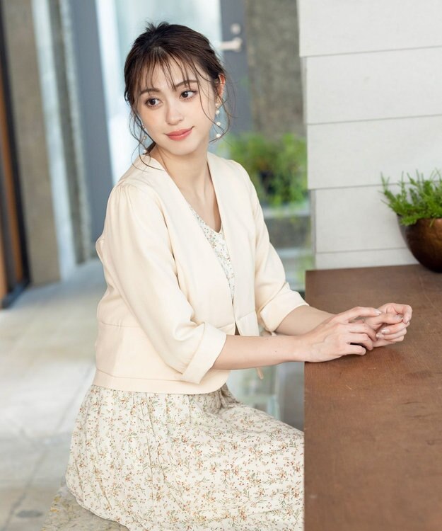 Tiaclasse L 【洗える】程良い透け感のシフォン花柄フレンチワンピース オフフラワー