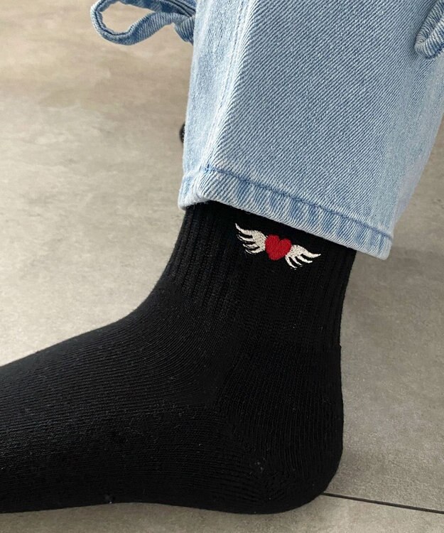 WEGO モチーフ刺繍アンクル底パイルソックス 柄5