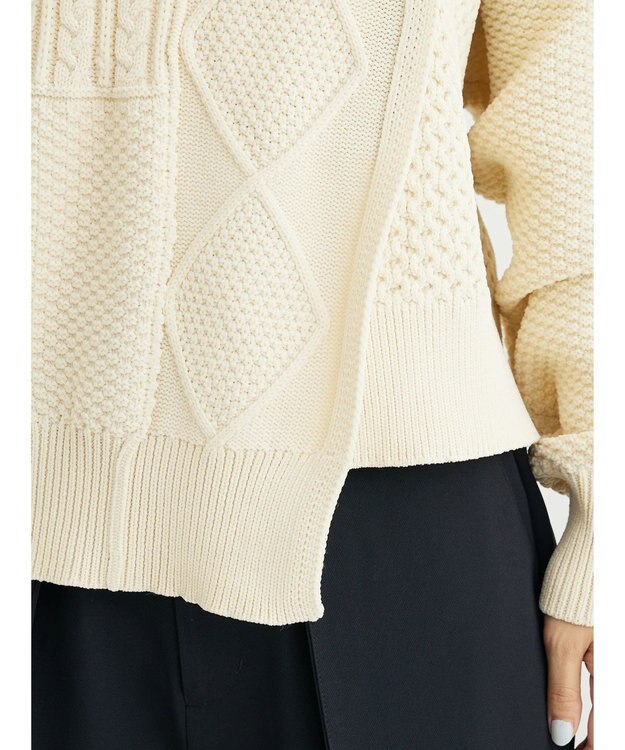 Green Parks ＫＢＦ　２ＷＡＹパッチワークニットカーディガン Off White