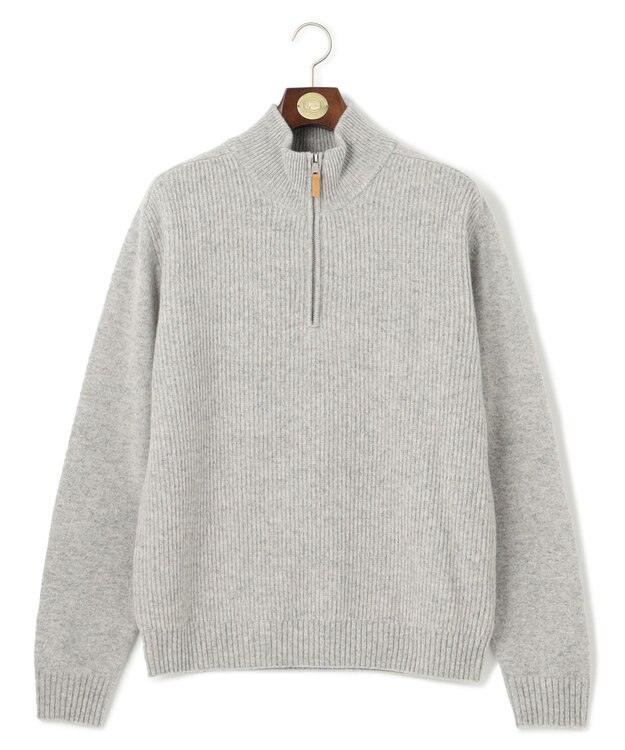J.PRESS MEN 【Cash Lamb's Wool】畔編みハーフジップ ニット ライトグレー系