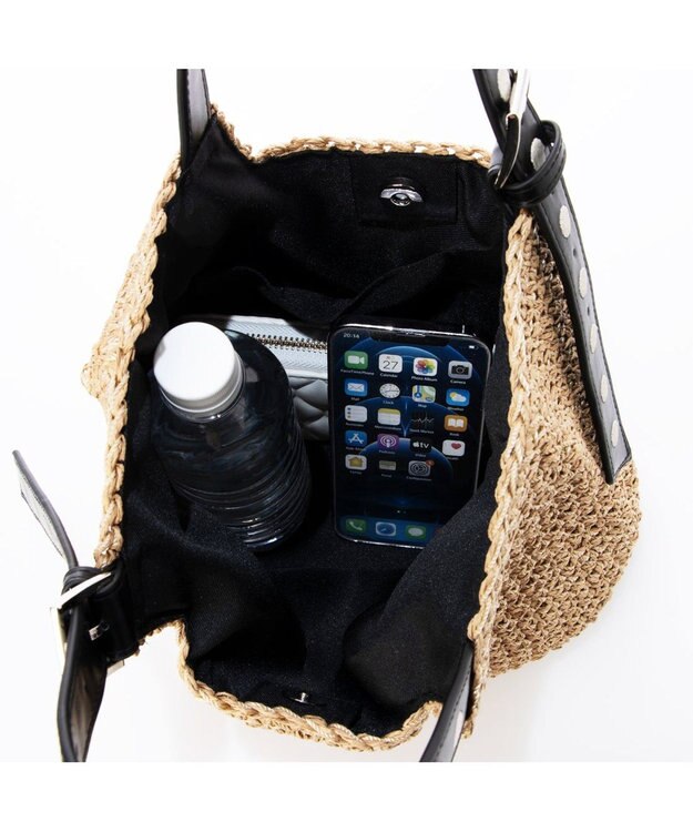 UNBILLION カシュカシュ cachecache / ドット刺繍ハンドル手編みトート ブラック