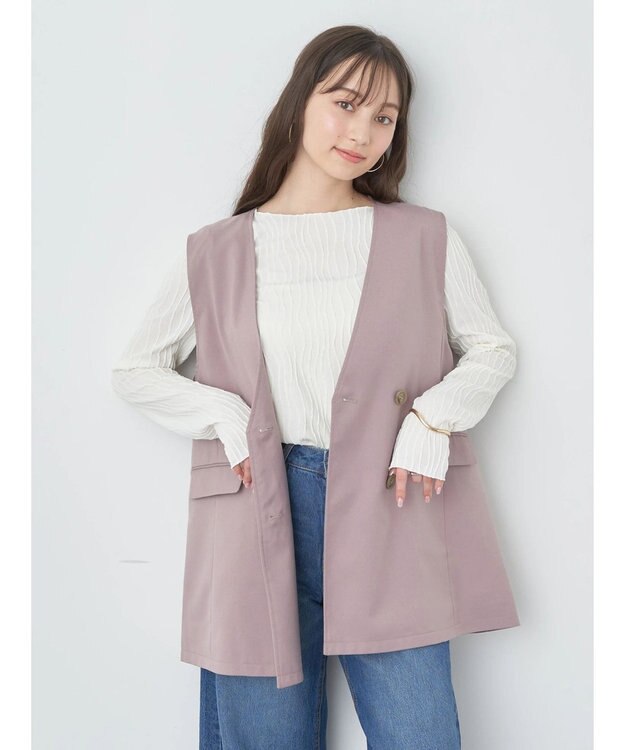 earth music&ecology ノーカラージレ Pink Beige