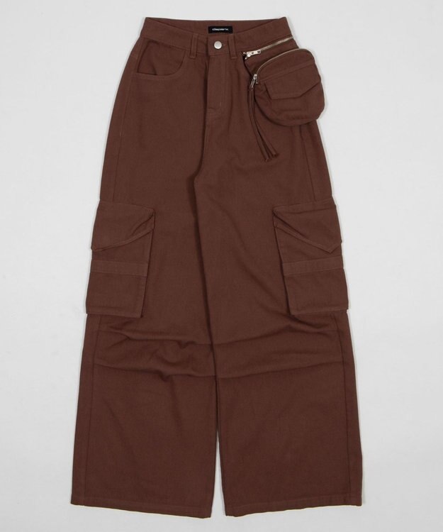 WEGO ポーチ付きウォッシュドカーゴパンツ ブラウン