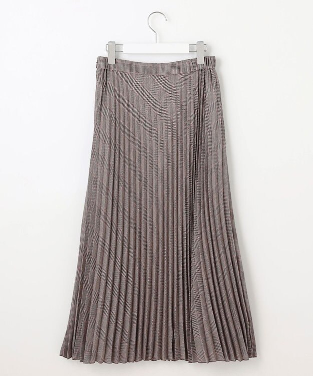 J.PRESS LADIES L 【洗える】テトロンレーヨンビエラ チェック プリーツ スカート ダークブラウン×パープル系