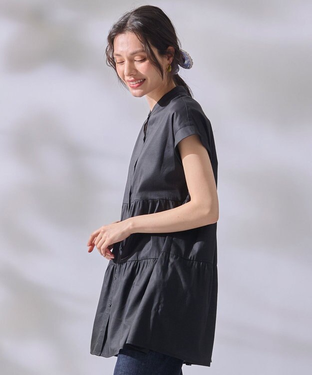 ANY 【洗濯機可能】シルキーソフトティアードブラウス ブラック