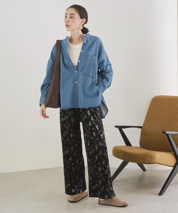 WEGO 【ANGIE VINTAGE】ベロア小花柄イージパンツ ネイビー