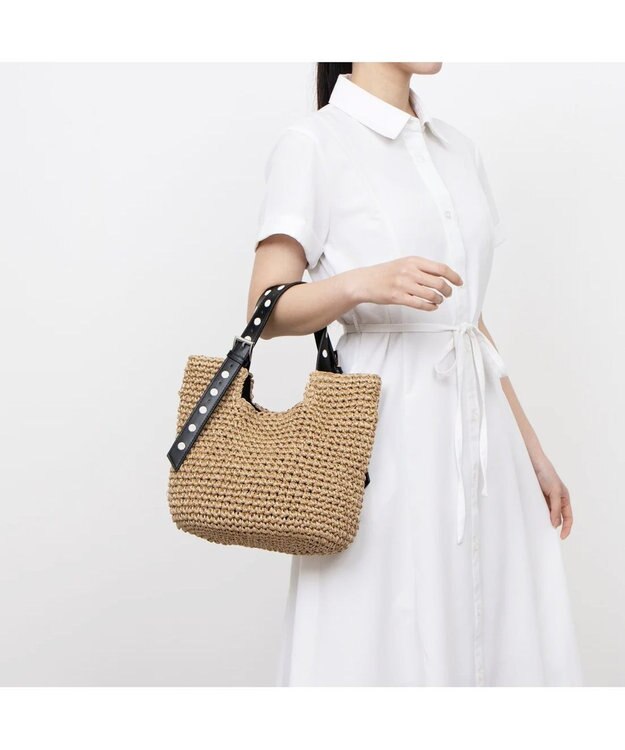 UNBILLION カシュカシュ cachecache / ドット刺繍ハンドル手編みトート ブラック