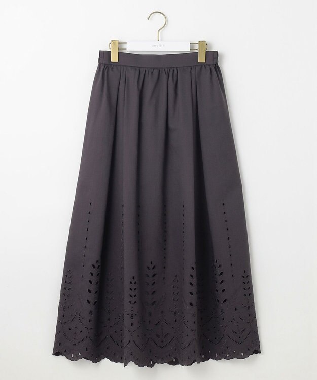ANY SIS L 【洗える】カットワークエンブロイダリー スカート スレート