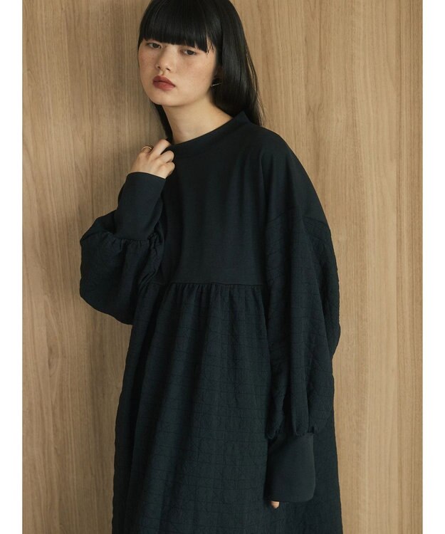 Green Parks armonia．異素材切替ワンピース Black