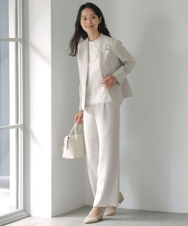 J.PRESS LADIES 【セットアップ対応】セラテリーダブルクロス ノーカラー ジャケット グレージュ系