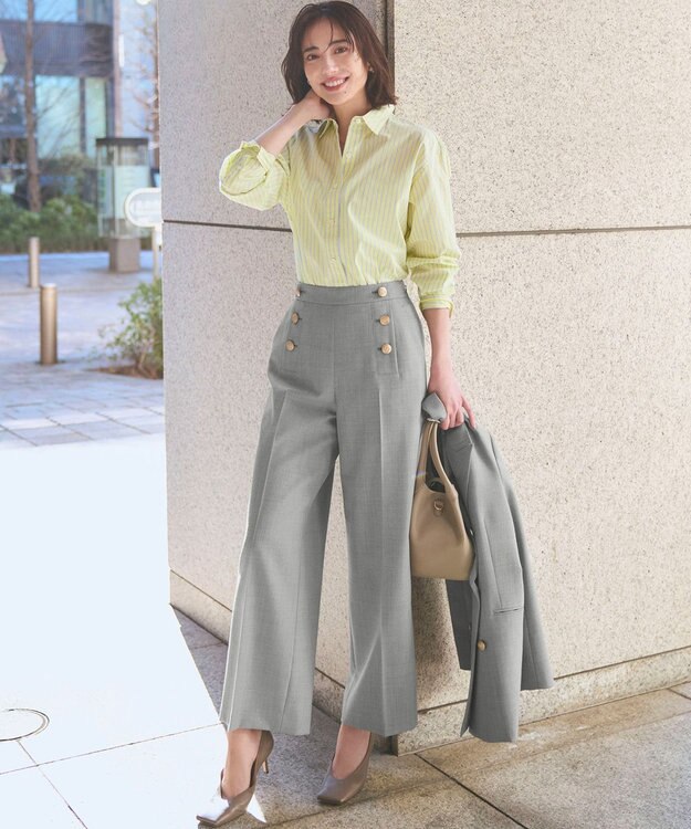 23区 【見上愛さん着用/VERY掲載】CANCLINI シャーティング ベーシックシャツ イエロー×サックスストライプ