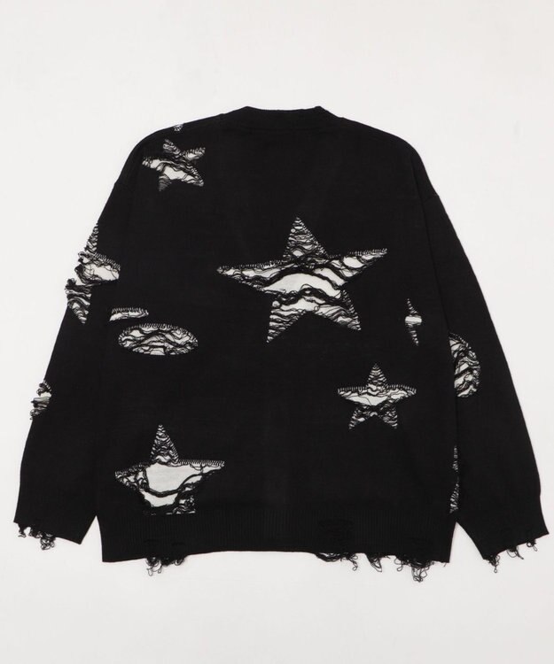 WEGO 【ユニセックス着用ITEM】ダメージジャガードカーディガン ブラック