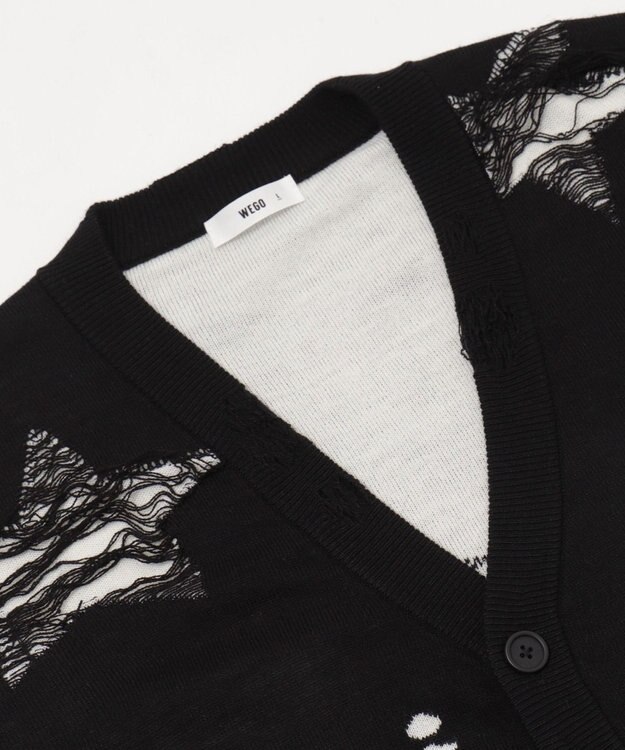WEGO 【ユニセックス着用ITEM】ダメージジャガードカーディガン ブラック