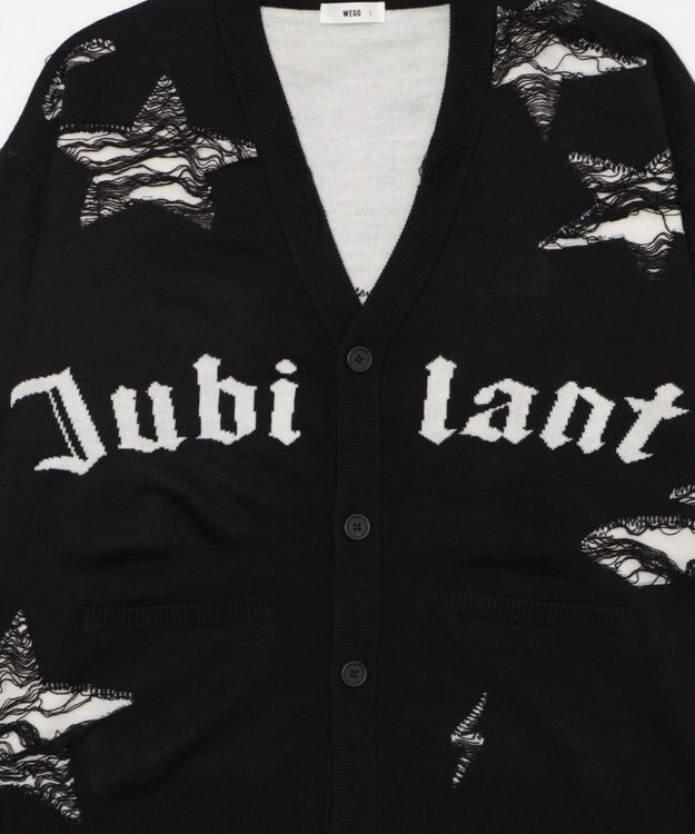 WEGO 【ユニセックス着用ITEM】ダメージジャガードカーディガン ブラック