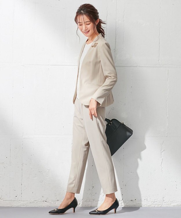 ANY SIS 【セットアップ対応】セレモニーダブルクロス テーパード パンツ ベージュ