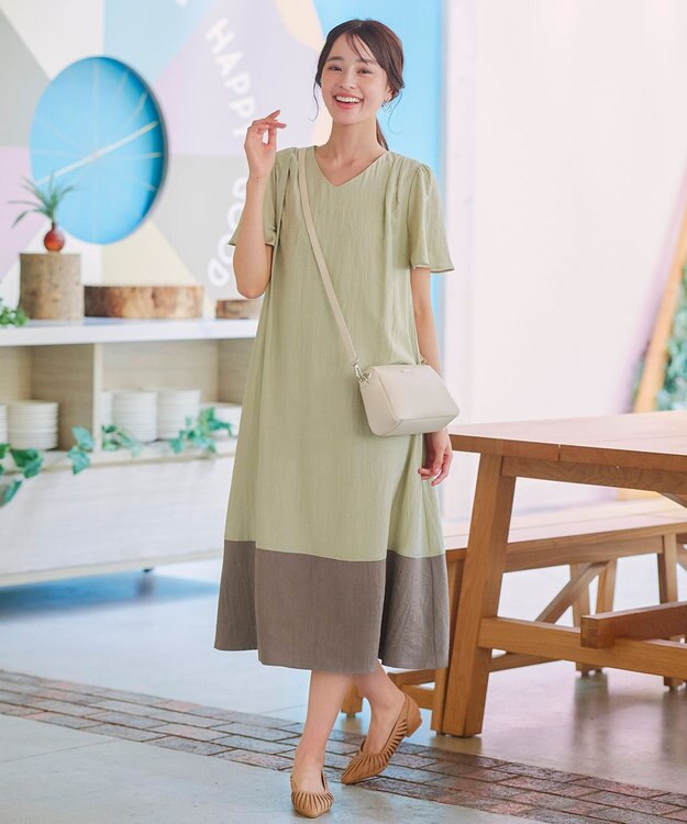 Tiaclasse 【洗える】 配色Aラインサックワンピース ミント