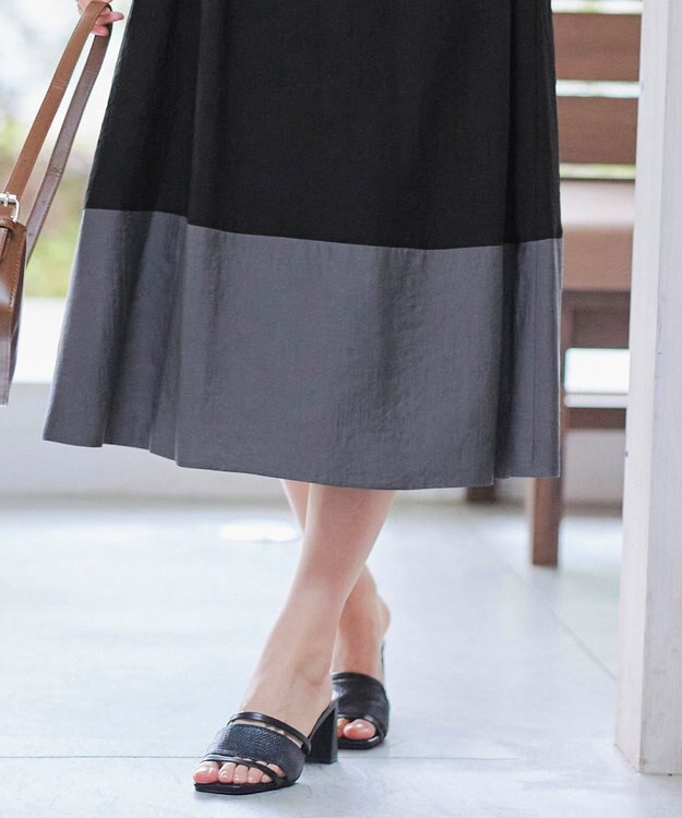 Tiaclasse 【洗える】 配色Aラインサックワンピース ブラック