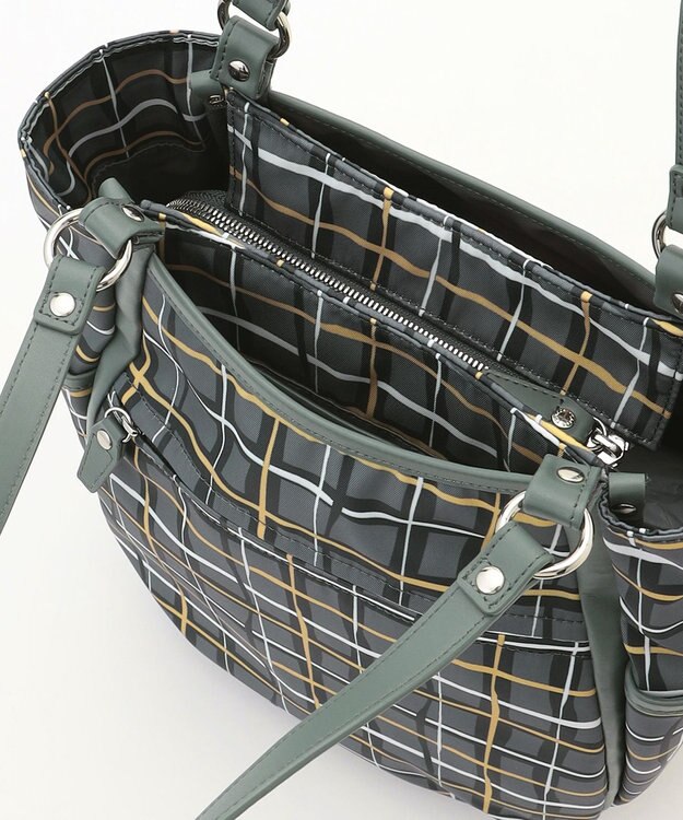 Y'SACCS ドローイングチェックトートバッグ グレー