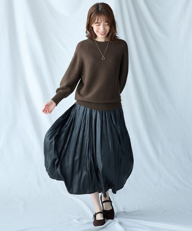 ANY L 【洗濯機可/6色展開】ラウンドネックガーターニット ブラウン