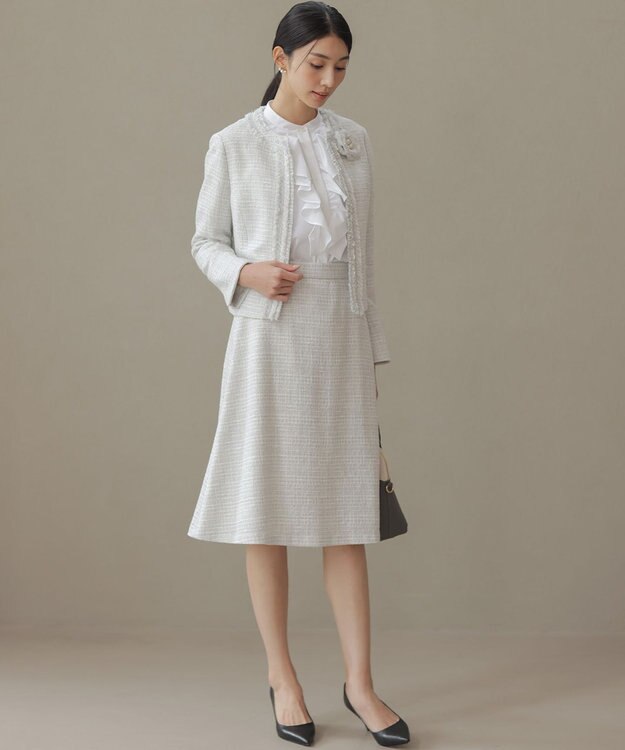 組曲 【KUMIKYOKU NAVY】ラメループモールツイード フレアスカート ライトグレー系