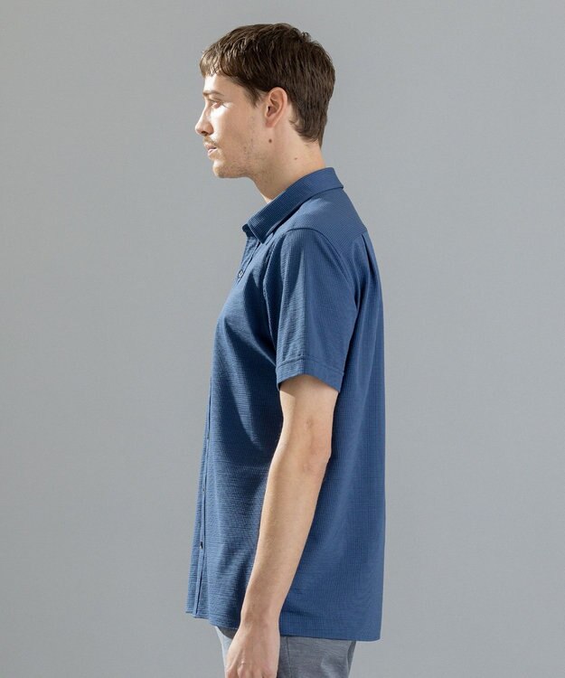 JOSEPH HOMME コンパクトサッカージャージー　レギュラーカラー半袖シャツ ダルブルー系