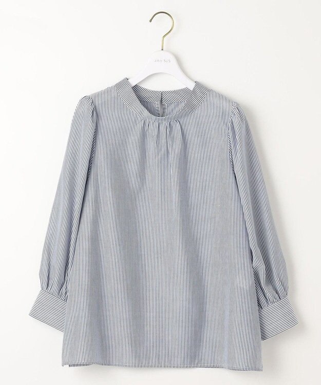 ANY SIS 【洗える】フェイクパールストライプ ブラウス ネイビーストライプ