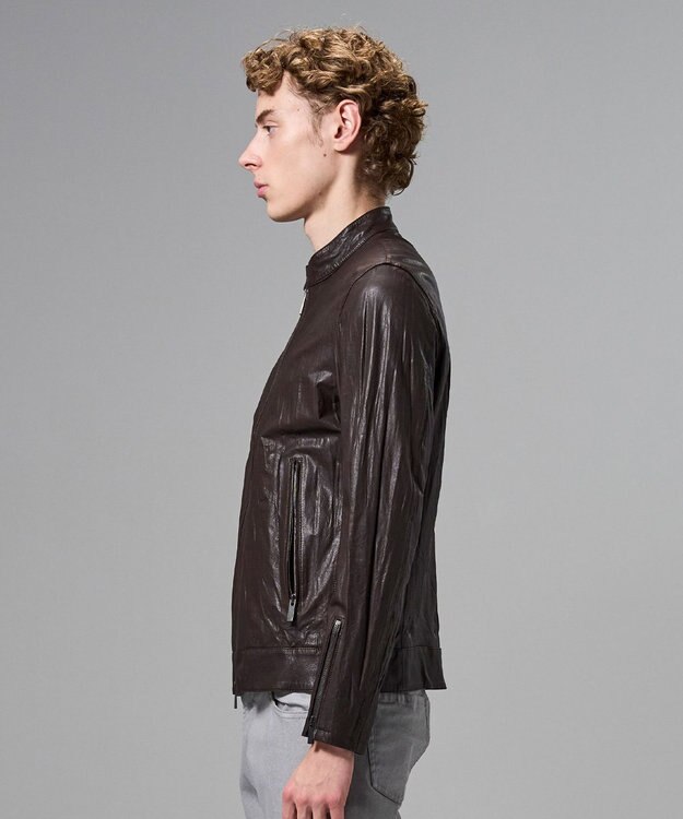 JOSEPH HOMME 【洗い加工】シュリンクエアレザー 　シングルライダースジャケット ダークブラウン系