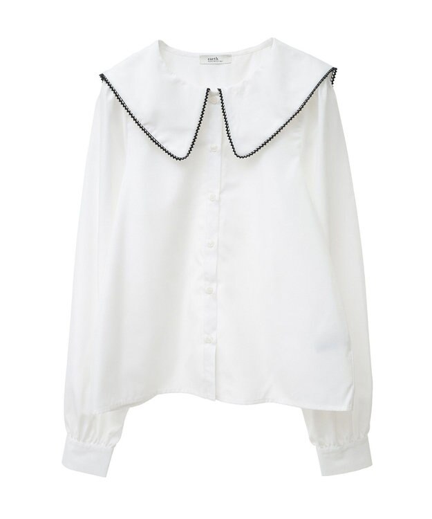 earth music&ecology 配色ピコレースブラウス Off White