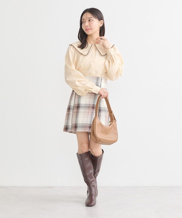 earth music&ecology 配色ピコレースブラウス Light Beige
