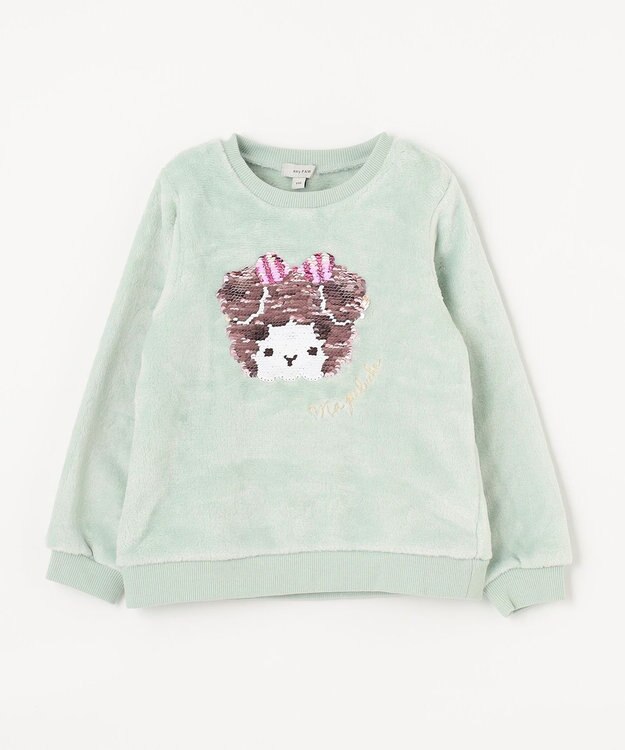 ANY KIDS 両面 フリース スパンコール トレーナー ミント×クマ