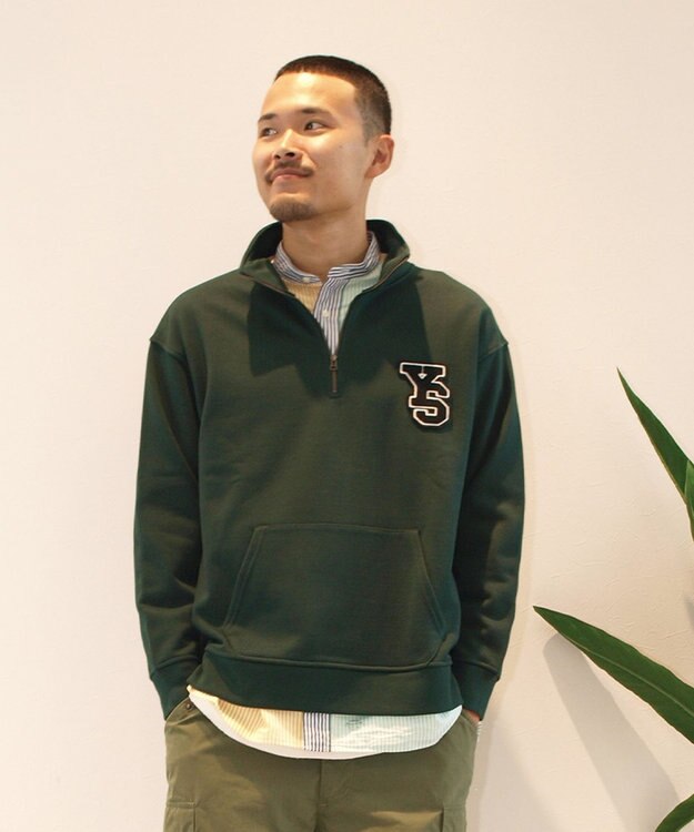 J.PRESS YORK STREET 【UNISEX】裏毛ロゴハーフジップ スウェット ダークグリーン系