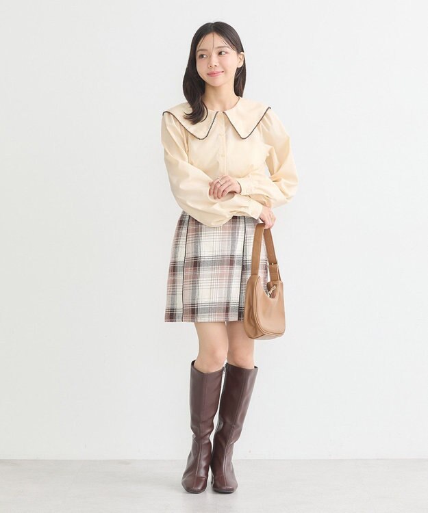 earth music&ecology 配色ピコレースブラウス Light Beige