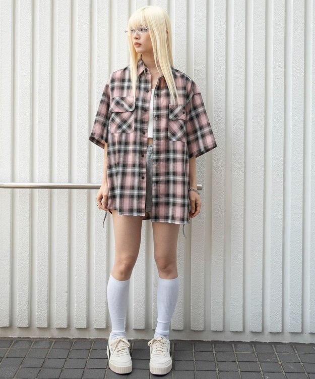WEGO 【ユニセックス着用ITEM/SMLサイズ展開】オンブレチェックシャツ（SS） 柄3