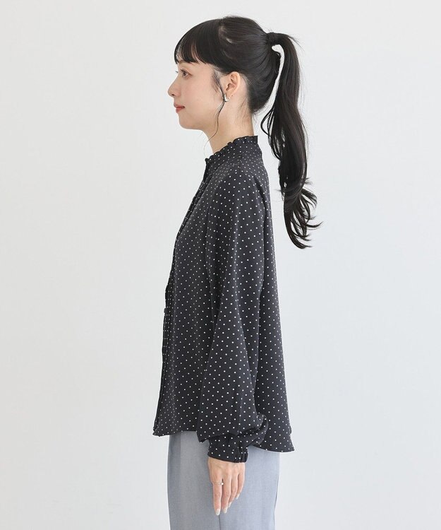 earth music&ecology フリルピンタックブラウス Dot Black