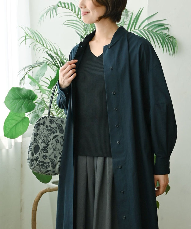 muuc 〈2WAY〉〈遠州織物の工場で織られた上質なコットン生地〉スタンドカラー 羽織り＆シャツワンピース ネイビー