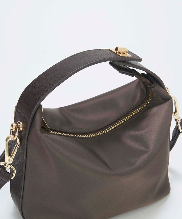 TOPKAPI 【TREASURE TOPKAPI】ナイロン レザーコンビ ハンドルオープン ミニ ショルダーバッグ チョコレート