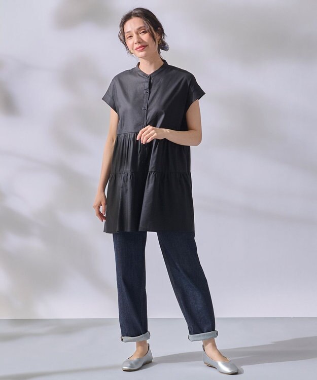 ANY 【洗濯機可能】シルキーソフトティアードブラウス ブラック