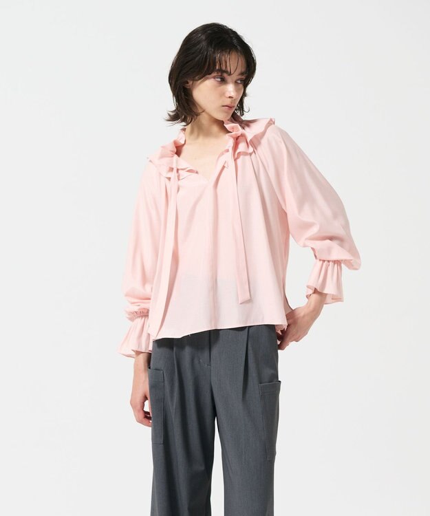 GRACE CONTINENTAL フリルカラーシアーカフタンブラウス ピンク