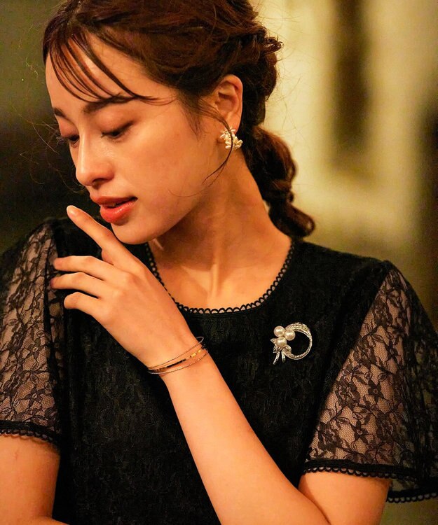 Tiaclasse L 【洗える】フレアスリーブ総レースワンピース ブラック