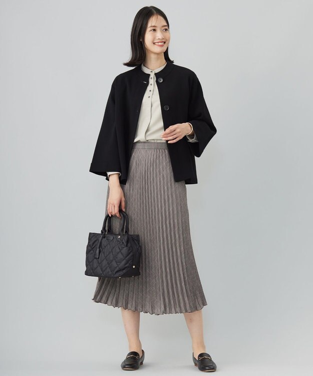 J.PRESS LADIES L 【洗える】テトロンレーヨンビエラ チェック プリーツ スカート ダークブラウン×パープル系