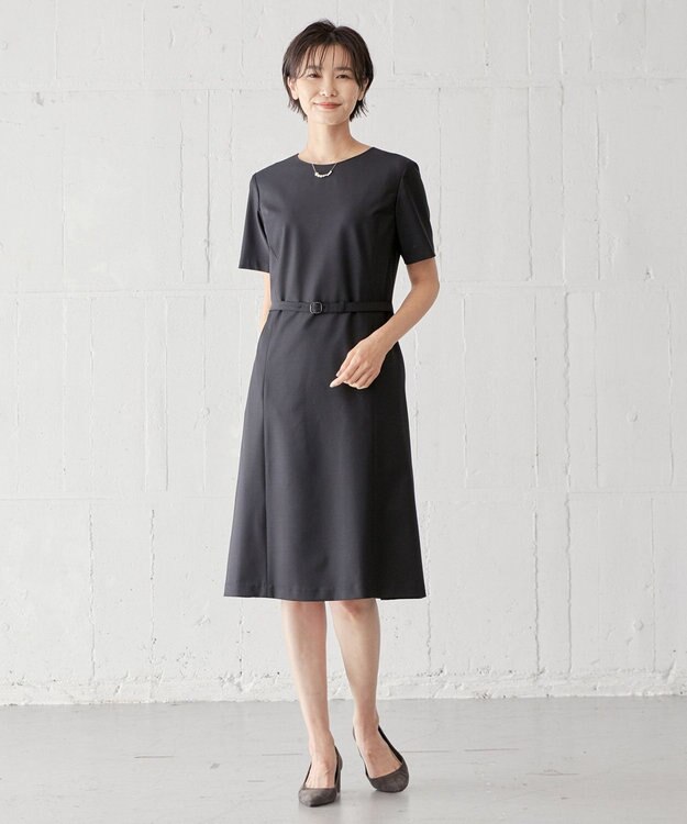 J.PRESS LADIES BAHARIYE SOLID フレアー ワンピース ブラック系