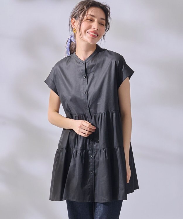 ANY 【洗濯機可能】シルキーソフトティアードブラウス ブラック