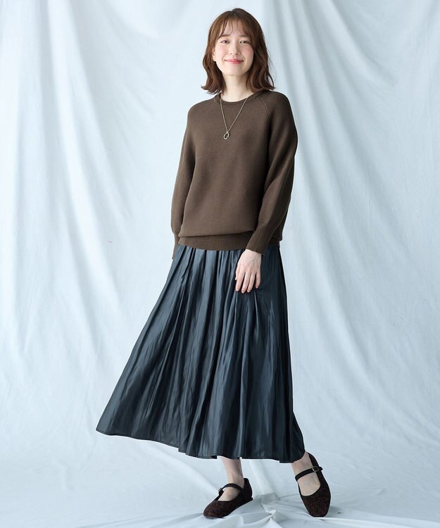 ANY L 【洗濯機可/6色展開】ラウンドネックガーターニット ブラウン