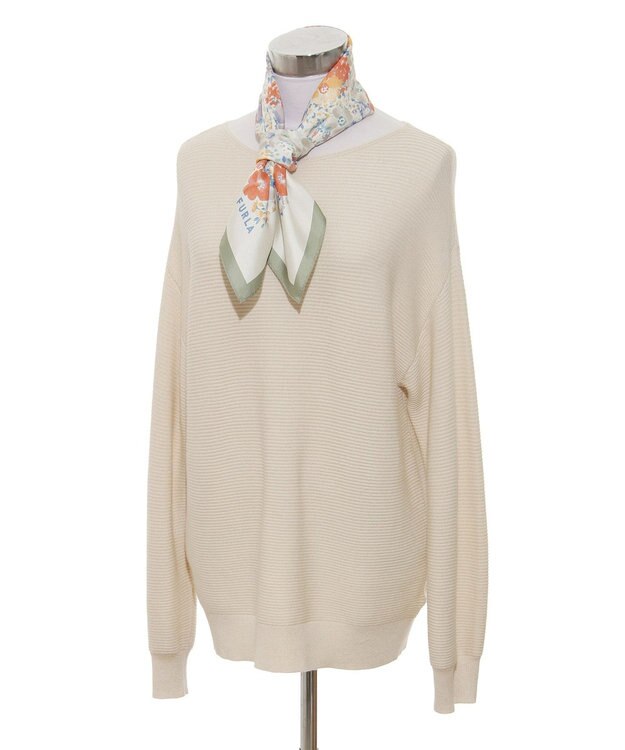 MOONBAT 【シルク100%】フルラ (FURLA) 花柄 シルクプリントスカーフ 65cm×65cm オリーブグリーン